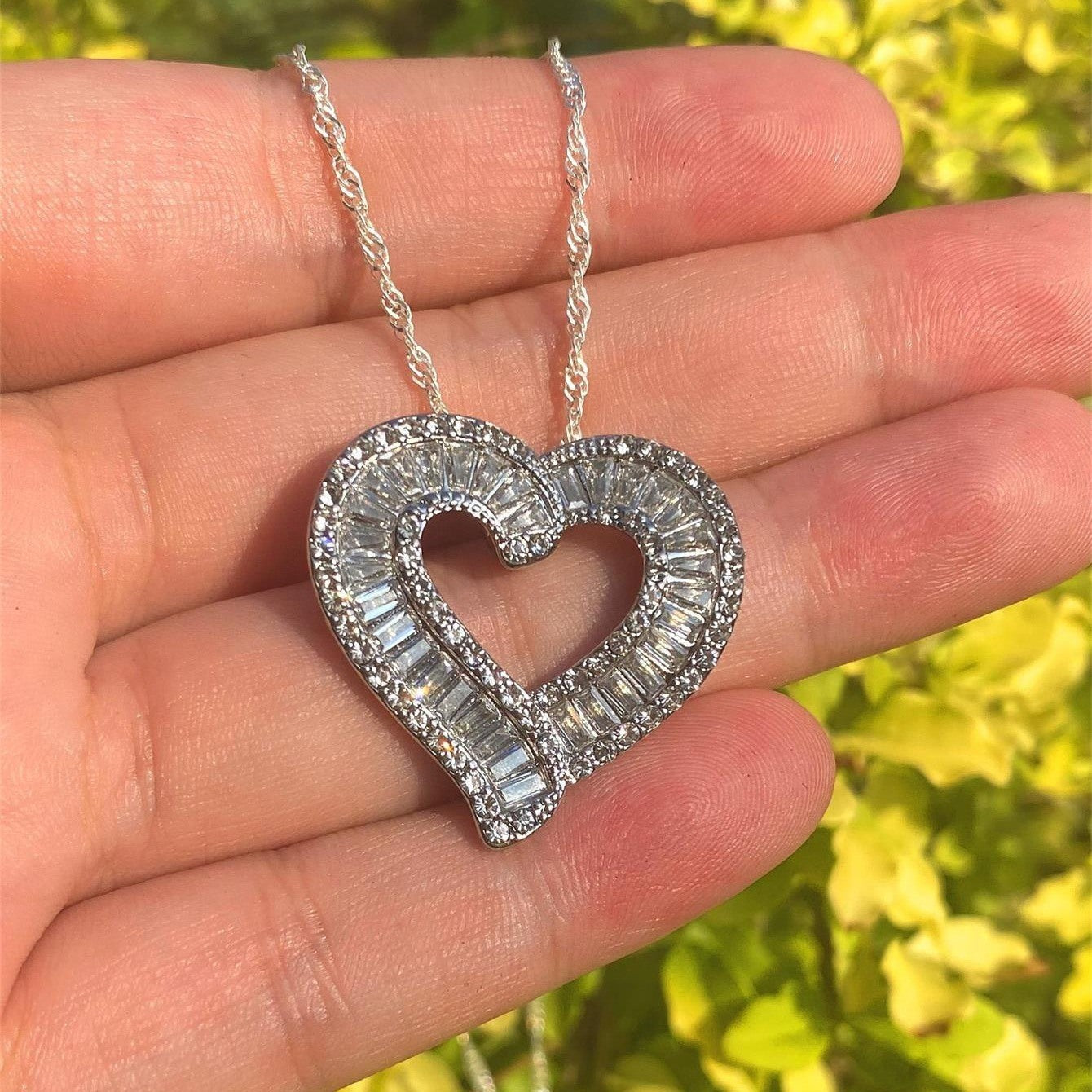 Luxury Heart Shaped White Full Faux Diamond Zircon Women's Pendant Necklace; Romantic Gift Valentine's Day