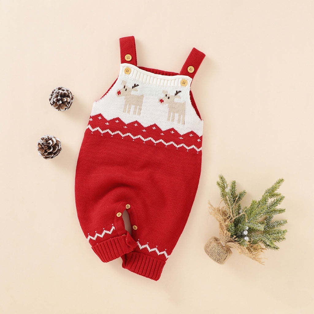 Baby Christmas Elk Pattern Srappy Design Sweater Rompers