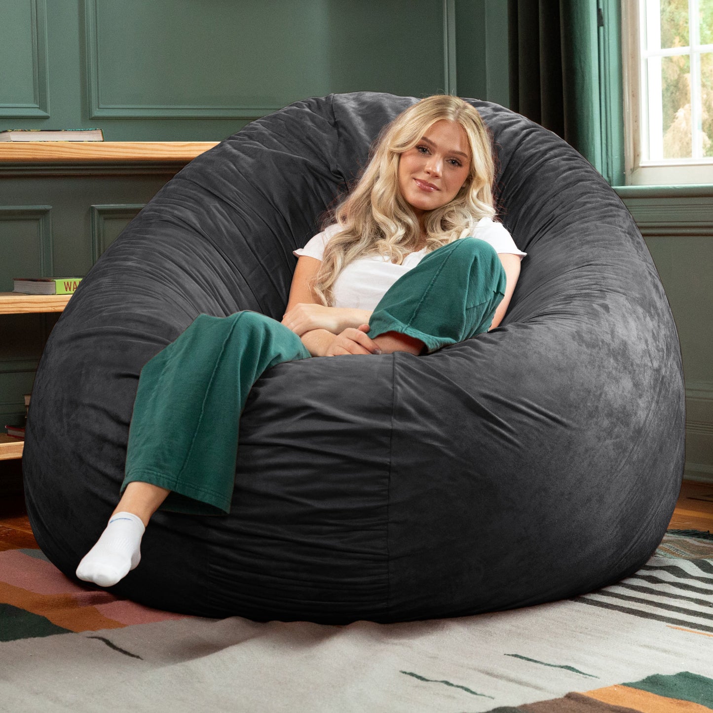 Jaxx 6 ft Cocoon - Large Bean Bag Chair for Adults, Black