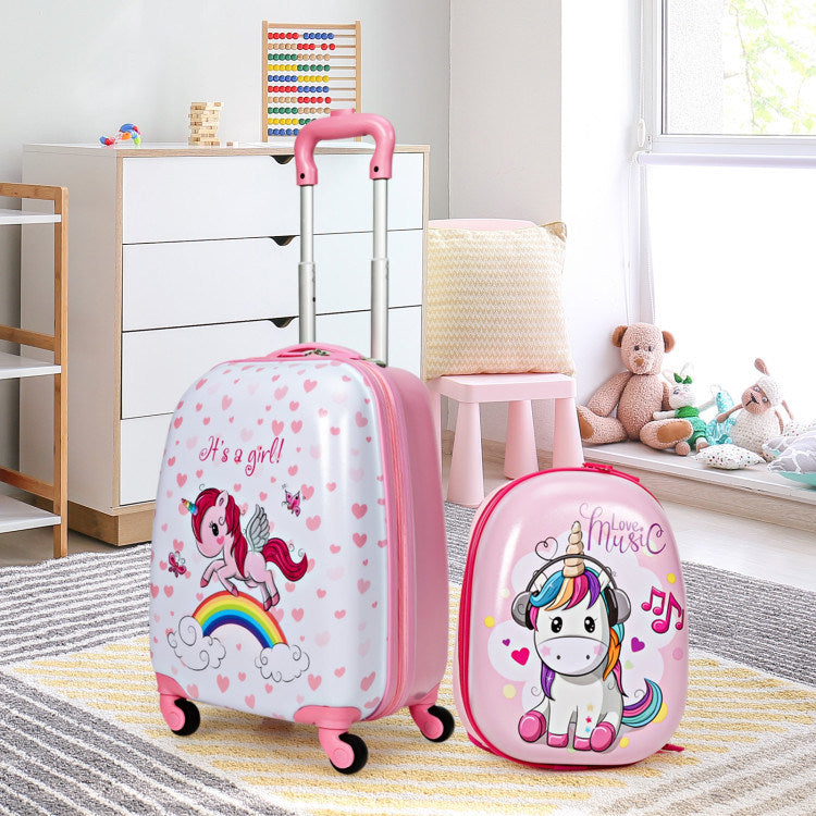 2 Pieces 12 Inch 16 Inch Kids Luggage Set with Backpack and Suitcase for Travel