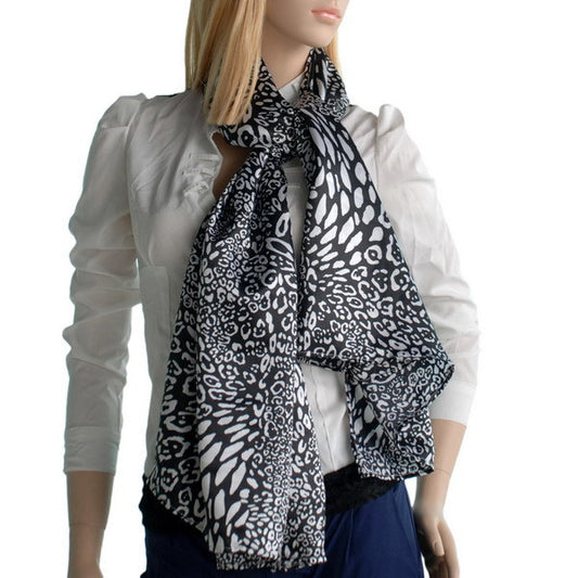 Blando Black & White Distinctive Leopard Animal Print Fashion Soft Silk Scarf/Wrap/Shawl(Small)