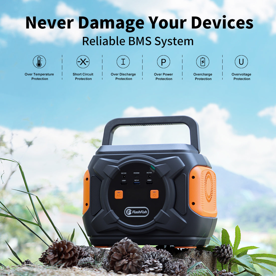 320W Portable Power Station, Flashfish 292Wh 80000mAh Solar Generator Backup Power With AC/DC/100W PD Type-c/QC3.0/Wireless Charger /Flashlight, CPAP Battery Pack Emergency Power Supply Battery Powere