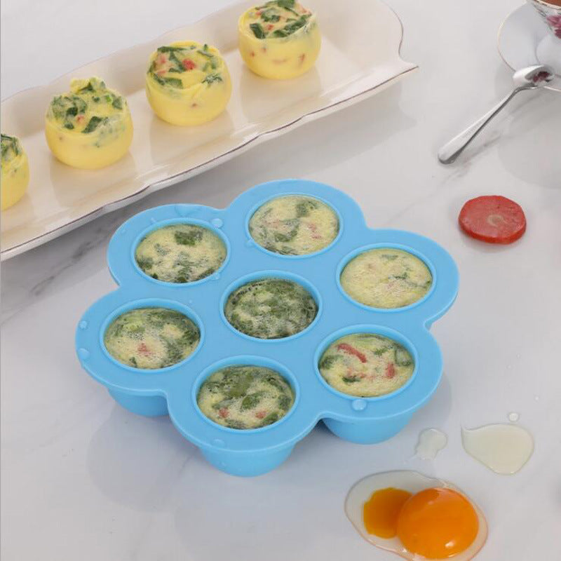 7 Holes Egg Bites Molds Silicone with Lid Reusable Baby Food Storage Container Freezer Ice Cube Trays Steamed Cake Mold Egg Poacher Instant Pot Accessories