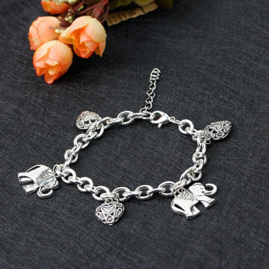Bohemian Vintage Silver Color Elephant Heart Charms Bracelets for Women Fashion Chain Gift Jewelry