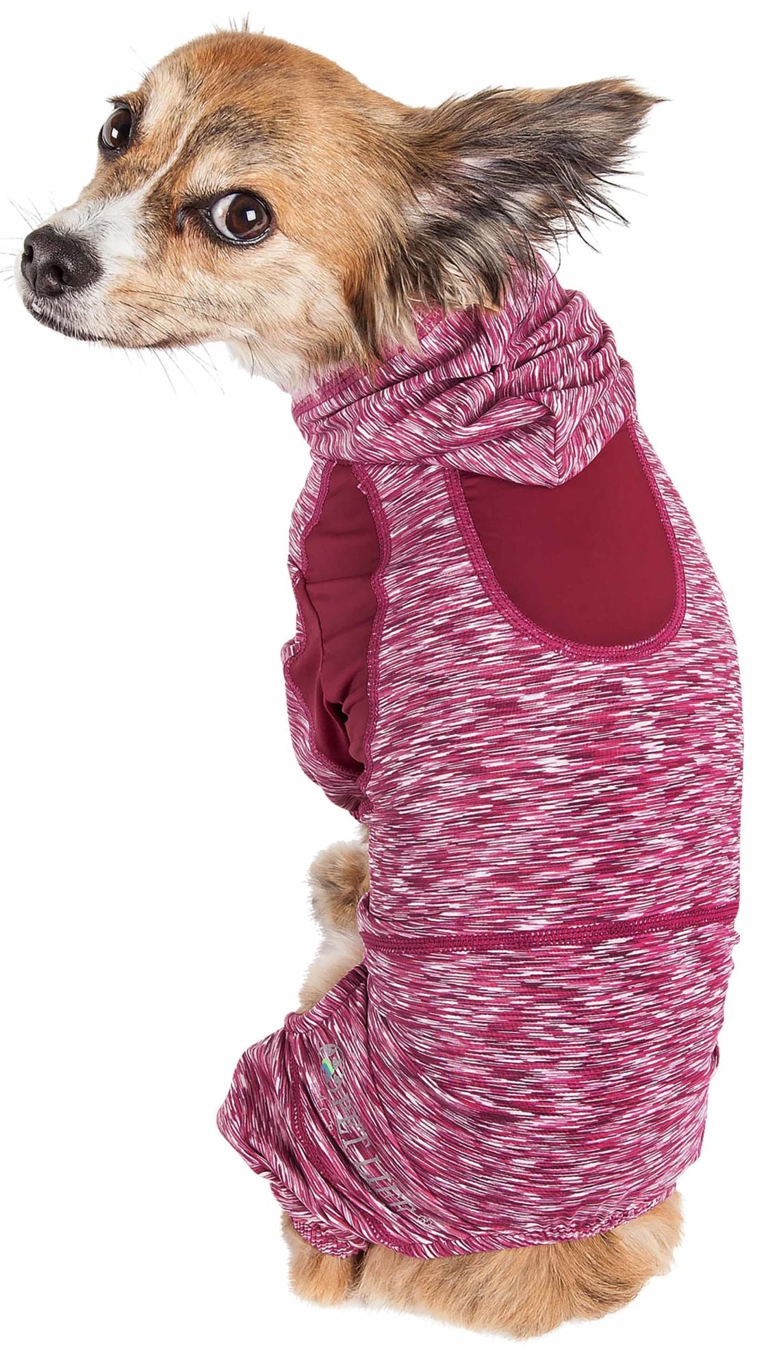 Pet Life Active 'Downward Dog' Heathered Performance 4-Way Stretch Two-Toned Full Body Warm Up Hoodie