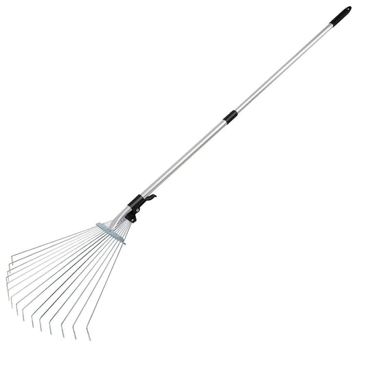 63in Adjustable Garden Leaf Rake 15 Teeth Expanding Stainless Steel Rake For Quick Clean Lawn Yard Garden