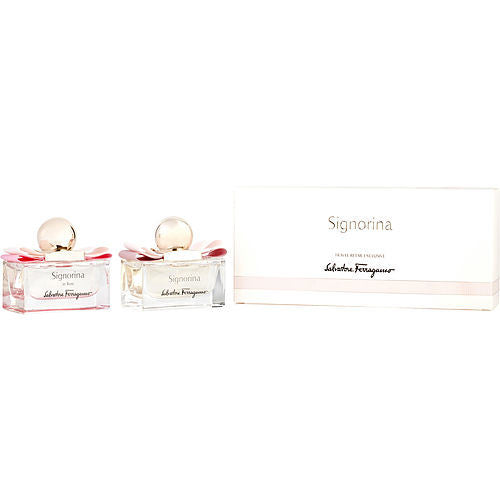 SALVATORE FERRAGAMO VARIETY by Salvatore Ferragamo 2 PIECE WOMENS MINI VARIETY WITH SIGNORINA EDP & SIGNORINA IN FIORE EDT AND BOTH ARE SPRAY 1 OZ