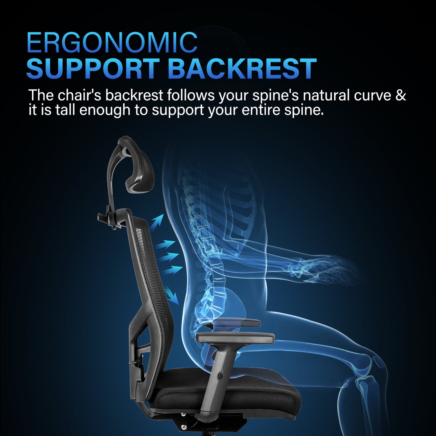 YSSOA Office Ergonomic Mesh Computer Chair with Wheels &amp; Arms &amp; Lumbar Support; 02B; Black-Pro