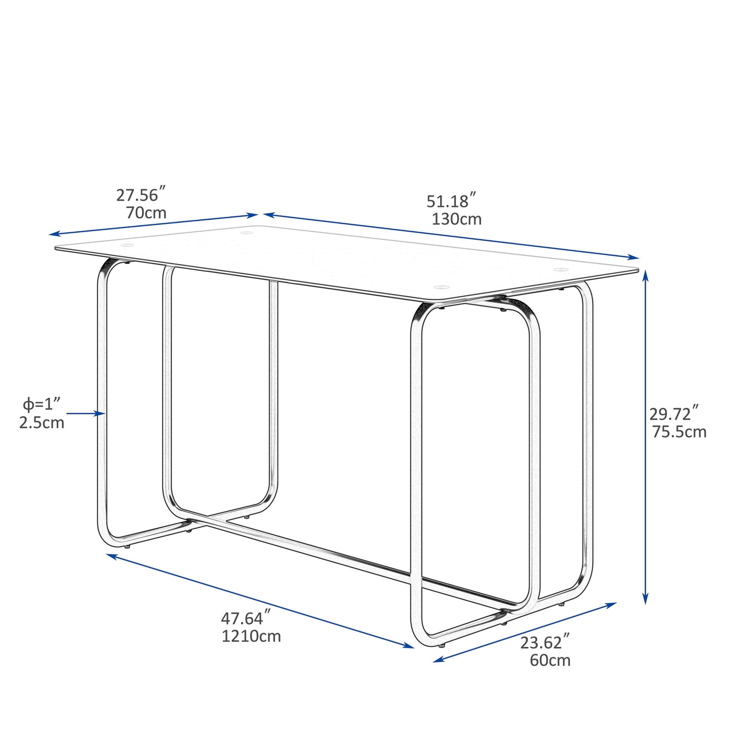 1-piece Rectangle Dining Table with Metal Frame; Tempered Glass Dining Table for Kitchen Room; Black