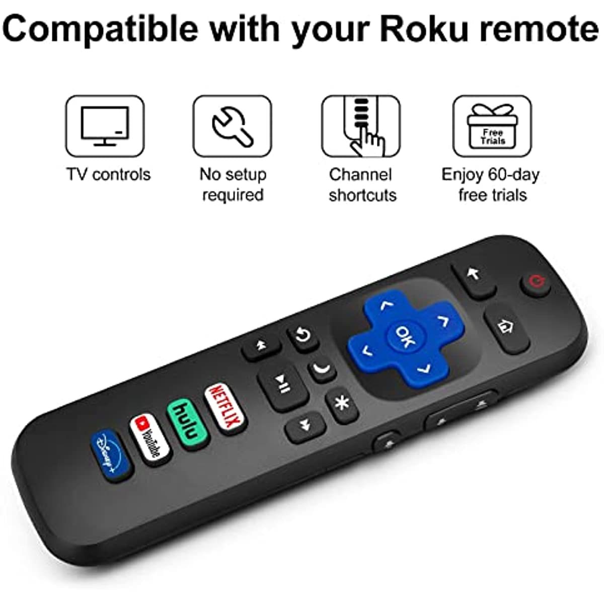 (Pack of 2) Replaced Remote Control Only for Roku TV; Compatible for TCL/Hisense/Onn/Sharp/Element/Westinghouse/Philips Roku Series Smart TVs (Not for Roku Stick and Box)