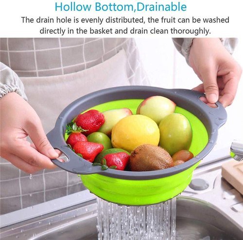 Collapsible Colander Silicone Bowl Strainer Set of 2, Portable Folding Filter Basket Bowls Container Rubber Strainer, Use for Draining Fruits, Vegetables and Pastas