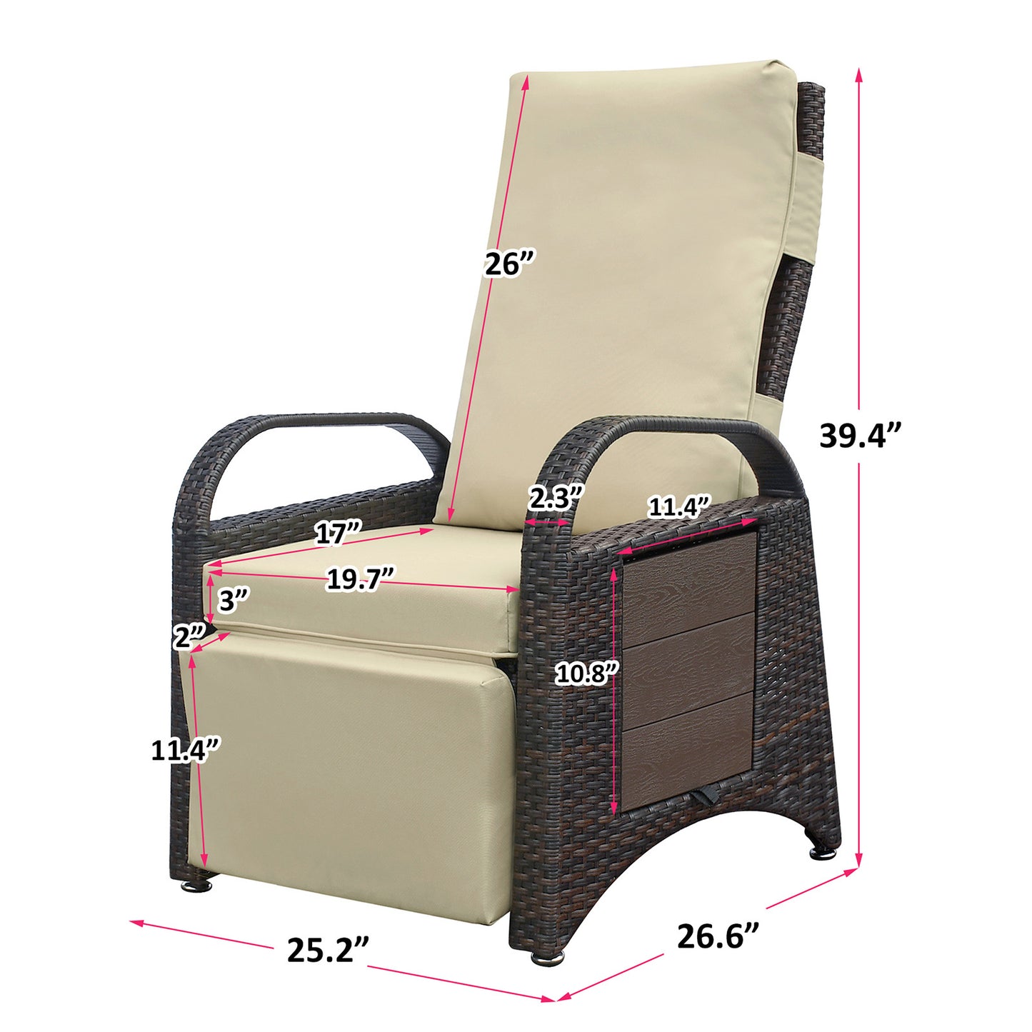 Outdoor Adjustable Wicker Recliner with Flip Table