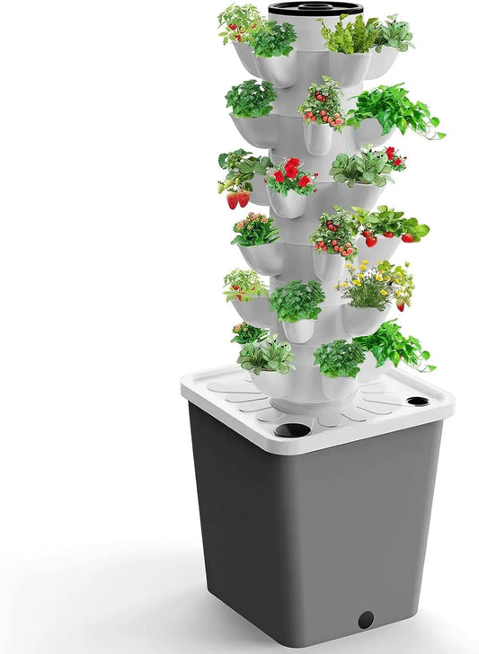 Hydroponic Growing System Mini Indoor Outdoor Home Grow Herb Vertical Garden Tower 6 Tiers 30 Holes Vegetables Planter