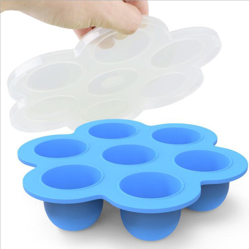 7 Holes Egg Bites Molds Silicone with Lid Reusable Baby Food Storage Container Freezer Ice Cube Trays Steamed Cake Mold Egg Poacher Instant Pot Accessories