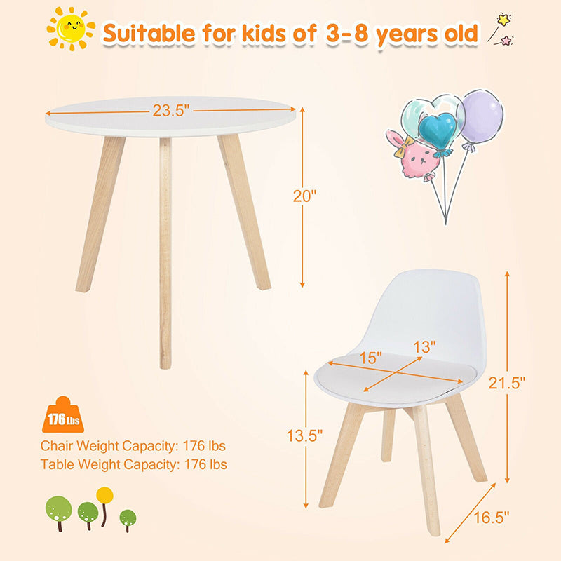 Modern Kids Activity Play Table and 2 Chairs Set with Beech Leg Cushion