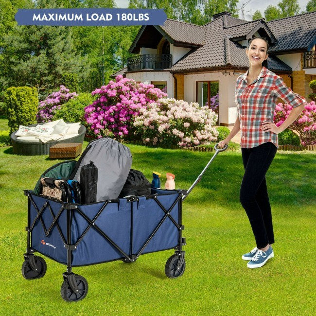 Outdoor Folding Wagon Cart with Adjustable Handle and Universal Wheels