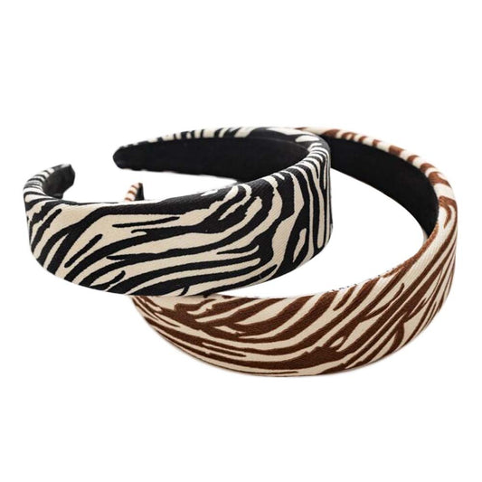 2 Pcs Wide Zebra Stripes Headbands for Women Hair Accessories Animal Fashion Hairbands, Black Brown Hair Accessories
