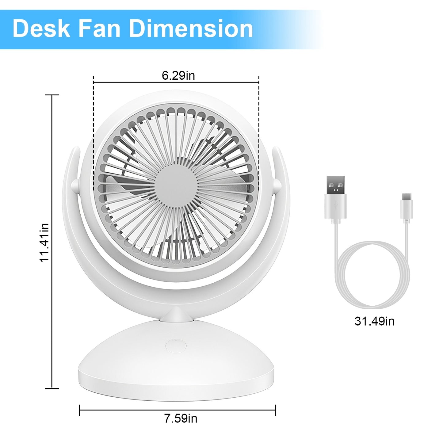 Air Circulator Desk Fan Portable Desktop Rechargeable Oscillating Fan with 4 Speeds 360 Degree Tilt Head Automatic Rotation Quiet 40dB Table Fan for Home Office Bedroom