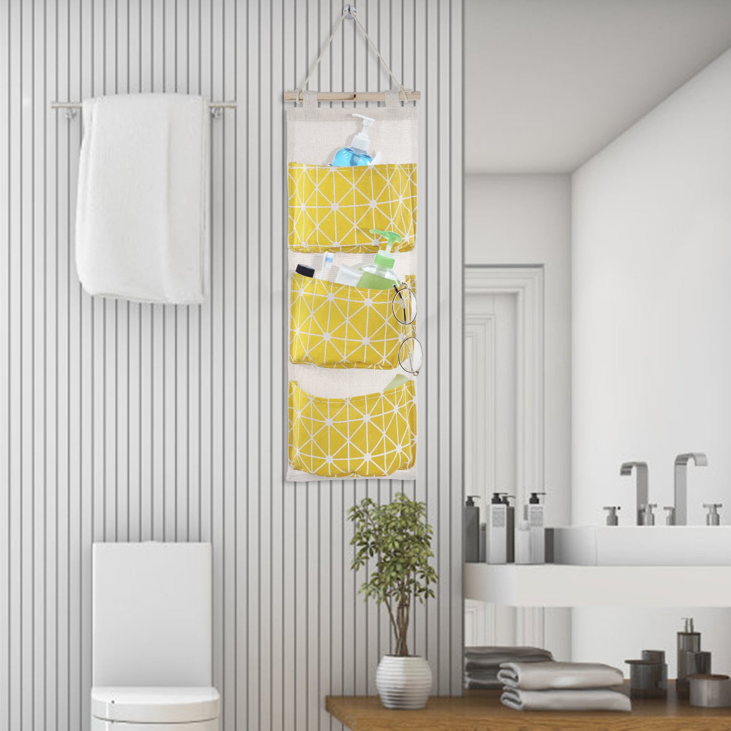 Wall Mounted Storage Bag Door Closet Hanging Storage Bag Organizer Waterproof 3 Pockets Pouch