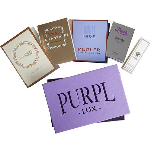 PURPL LUX SUBSCRIPTION BOX FOR WOMEN by - $ELLEN TRACY BRONZE - $ANGEL MUSE - $PURR - $VERSACE SIGNATURE - $CARTIER LA PANTHERE