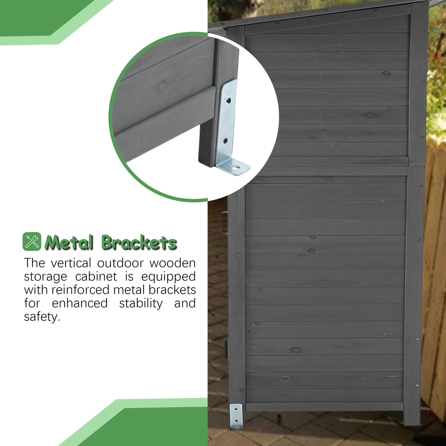 Outdoor Storage Shed with Lockable Door, Wooden Tool Storage Shed with Detachable Shelves and Pitch Roof, Natural/Gray