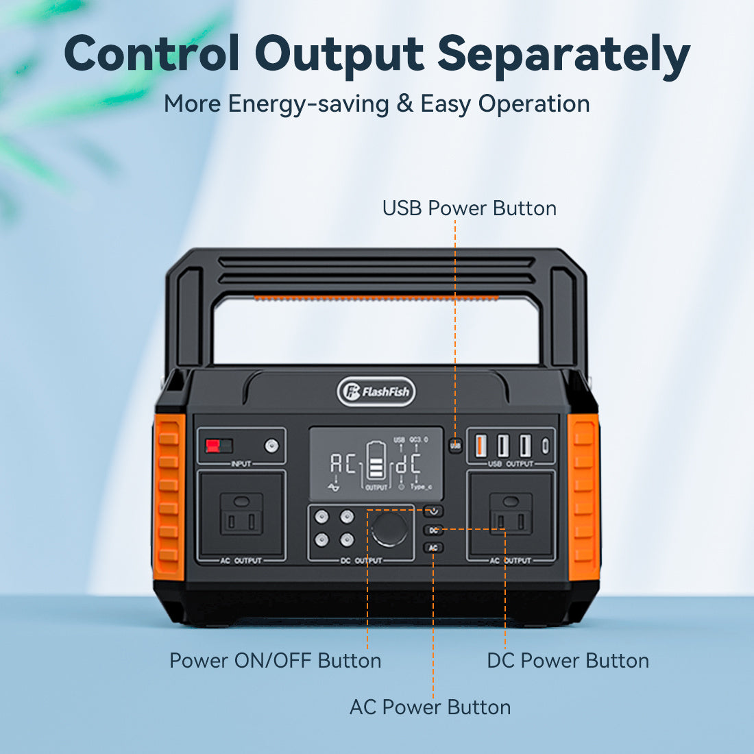 Flashfish 560W Portable Power Station;  520Wh/140400mAh Solar Generator Backup Power with 2x110V/560W AC Outlets;  5xDC Output and 4xUSB Outputs;  Lithium Battery pack Lithium Battery Pack