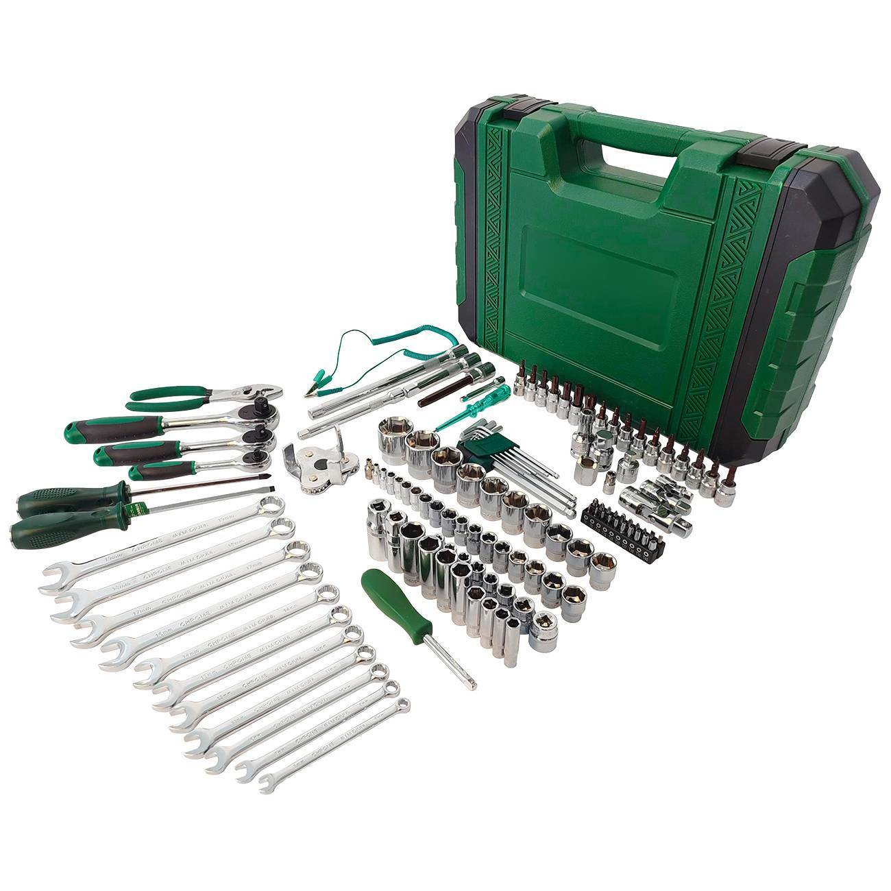 124-Piece Mechanics Tool Set, 1/2" 1/4" & 3/8" Drive Socket Tool Set - Including Ratchet Set Metric Sockets Wrenches Sets, for Auto Repair Machine Repair