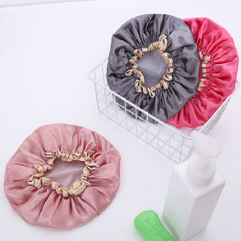 Bathing Cap Women Satin Shower Cap Waterproof Hair Cap Reusable Bath Cap Elastic Shower Hat Hair Care (Set of 3)