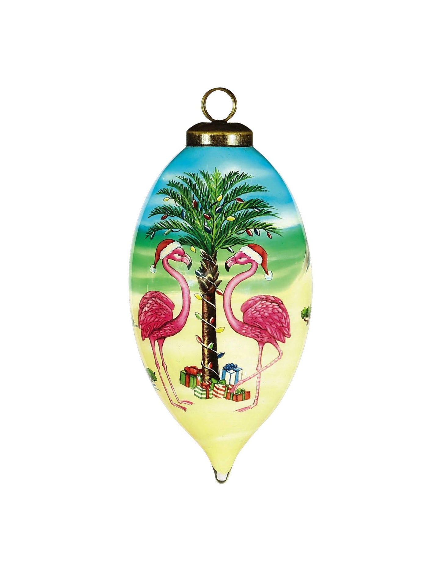 Christmas Flamingo Hand Painted Glass Hanging Ornament