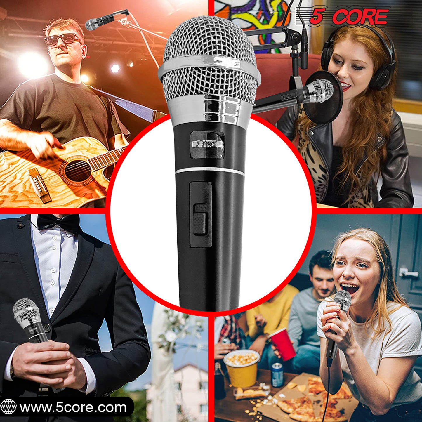 5 CORE Premium Vocal Dynamic Cardioid Handheld Microphone Unidirectional Mic with 16ft Detachable XLR Cable to ? inch Audio Jack and On/Off Switch for Karaoke Singing PM 100