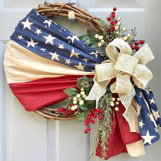 1pc; American National Day Wreath Independence Day Wreath Home Outdoor Decoration New Arrival Door Decoration; Independence Day Supplies