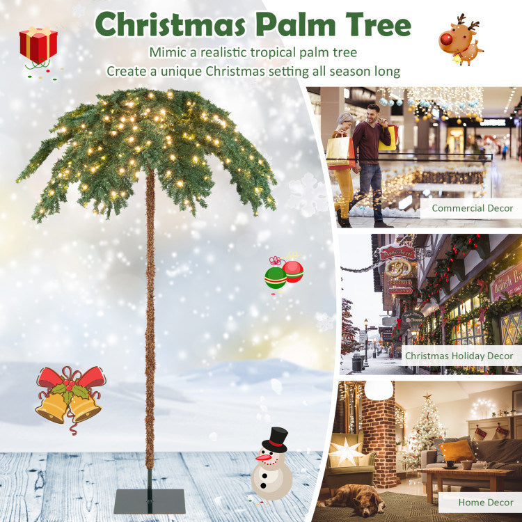 6 Feet Pre-Lit Xmas Palm Artificial Tree with 250 Warm-White LED Lights