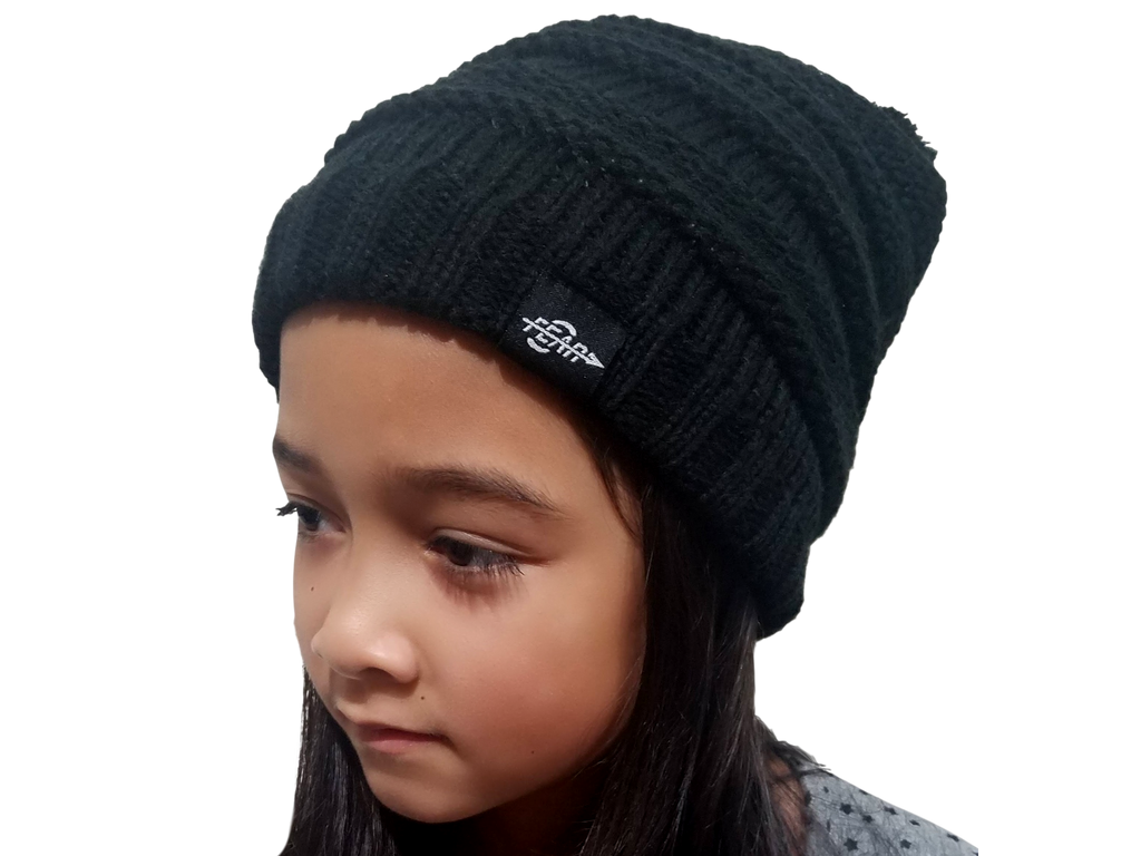 Fear0 NJ Warmest Plush Insulated Black Knit Cable Toddler/Girls/Kids Beanie Hat