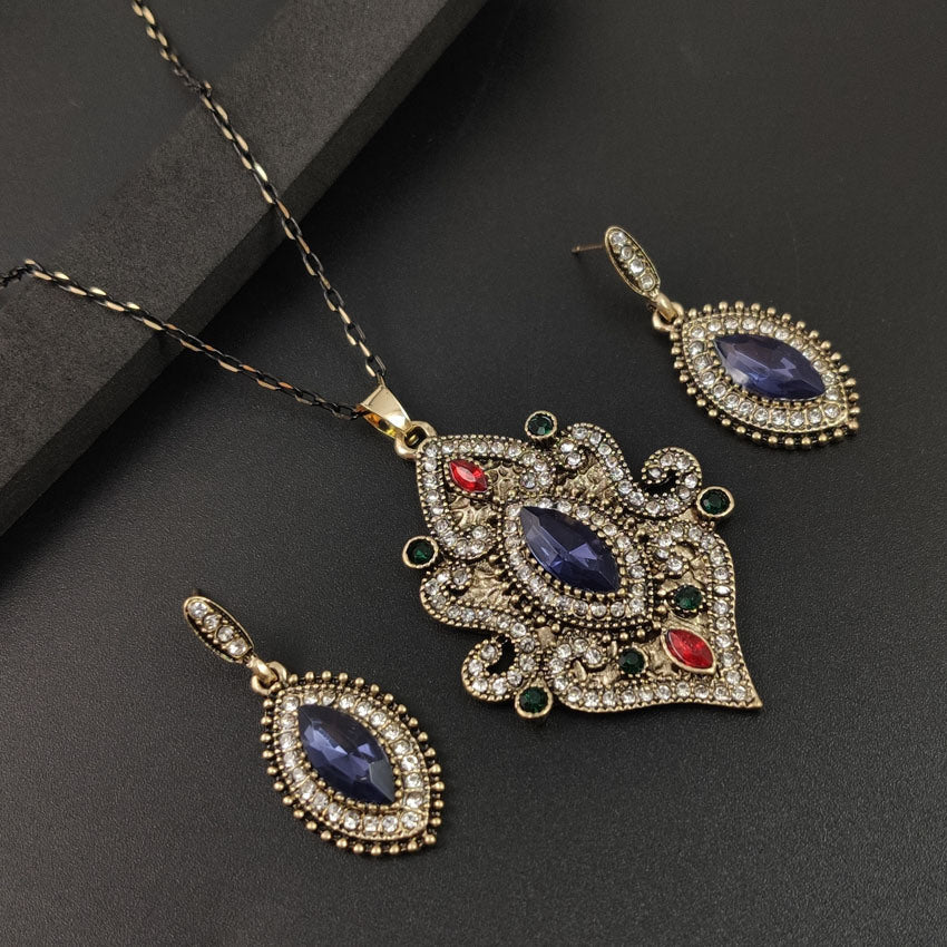 Necklace & Earrings Set Blue Dangle Marquise Cut Cubic Zirconia Stones Chain for Women & Girls