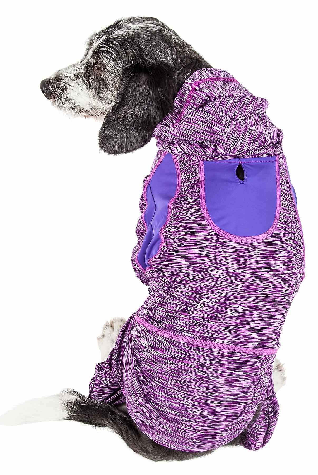 Pet Life Active 'Downward Dog' Heathered Performance 4-Way Stretch Two-Toned Full Body Warm Up Hoodie