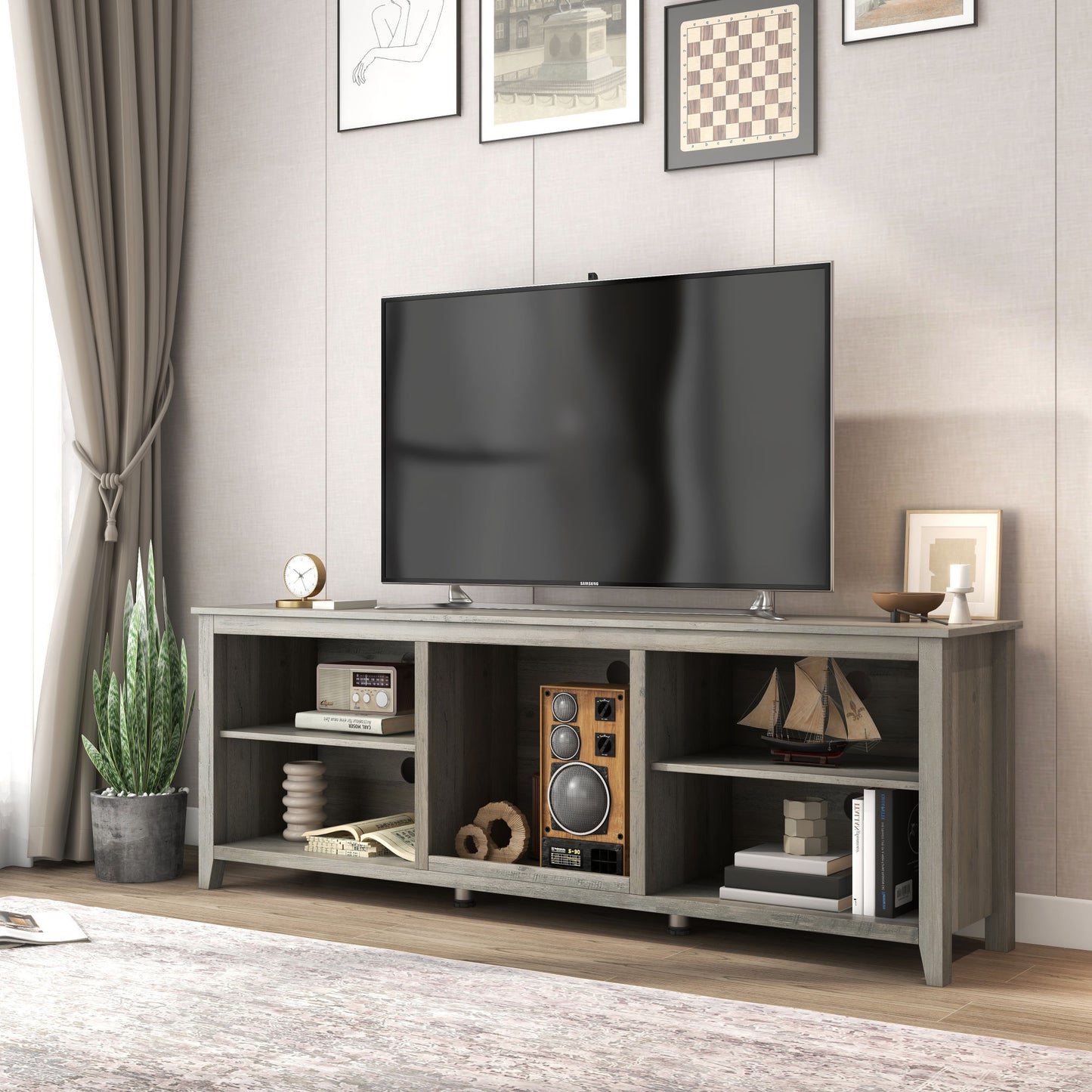 WESOME TV Stand Storage Media Console Entertainment Center; Tradition Black