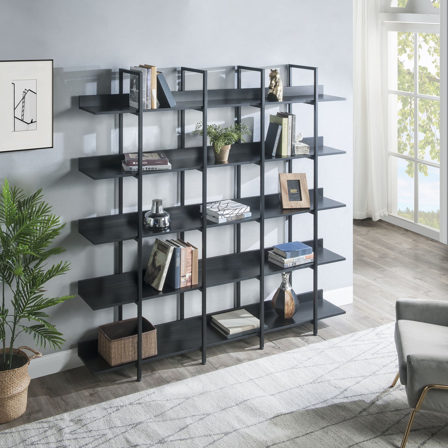 [VIDEO] 5 Tier Bookcase Home Office Open Bookshelf; Vintage Industrial Style Shelf with Metal Frame; MDF Board