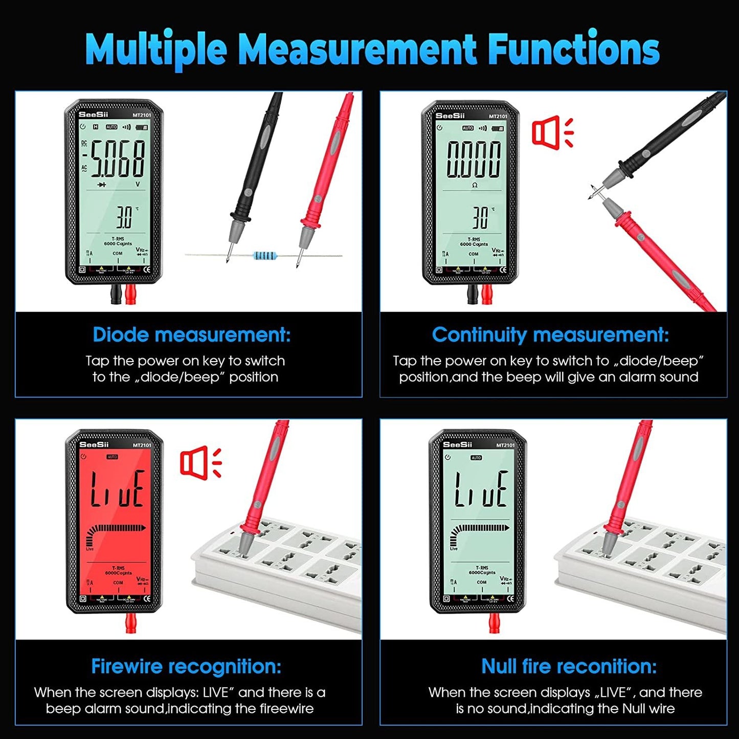 Digital Multimeter 4.7In LCD DC/AC Current Voltage Measurement Capacitance Resistance Measuring Meter NCV Tester