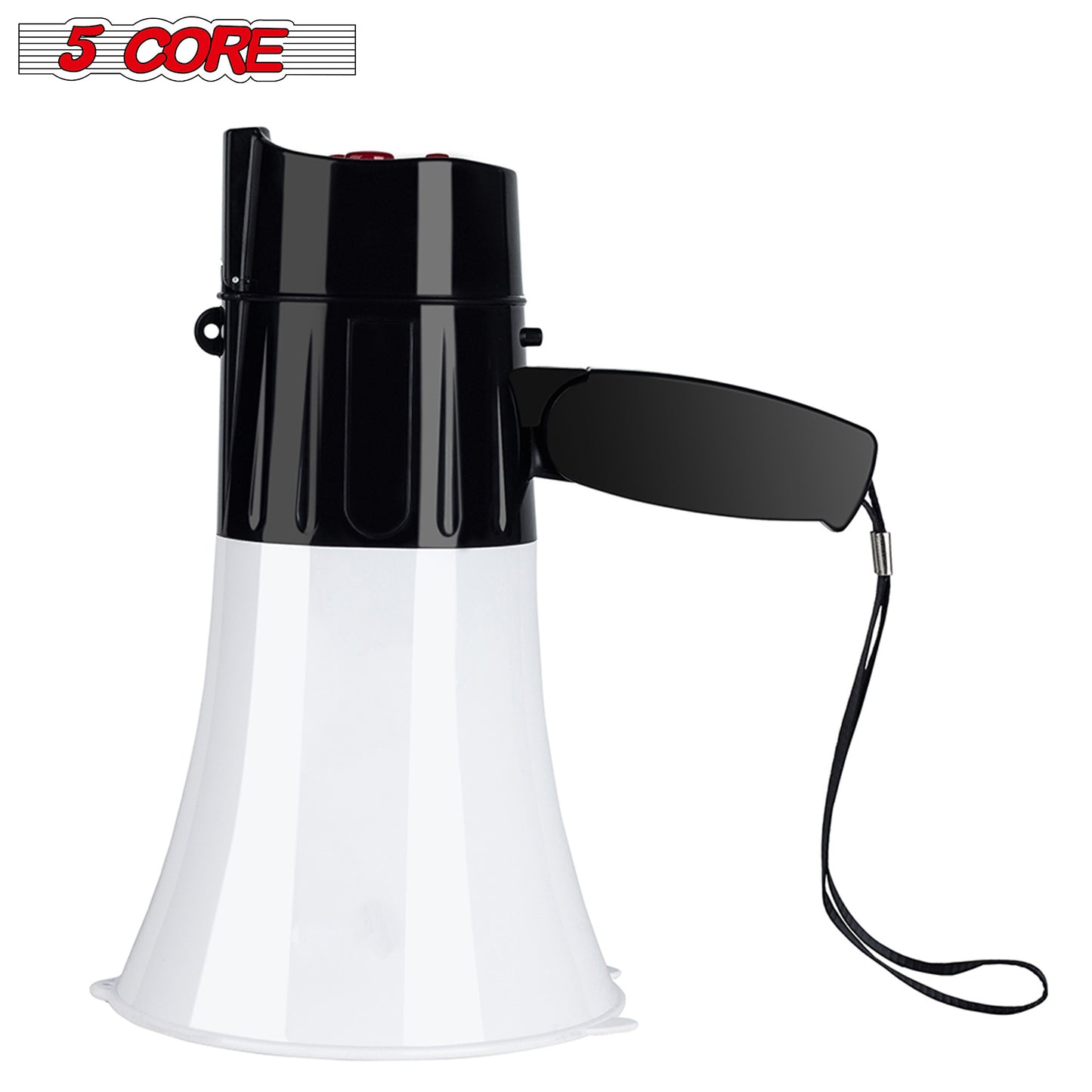 5Core Megaphone Handheld with LED lights Bullhorn Cheer Loudspeaker Bull Horn Speaker Megaphono Siren Torch Flashlight Sling Strap Portable 148 LED