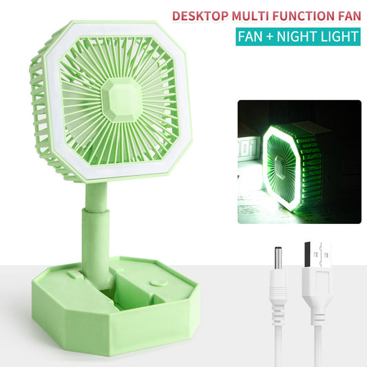 USB Rechargeable Desktop Telescopic Fan; Mini Portable Hand Foldable Fans With Light