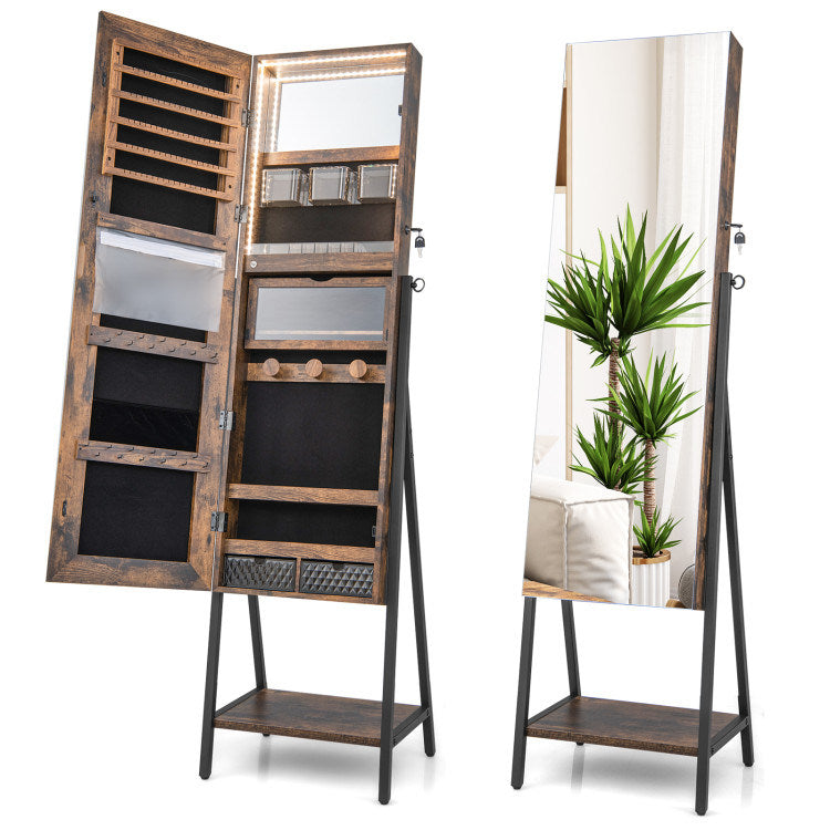 Freestanding Jewelry Cabinet with Full-Length Mirror