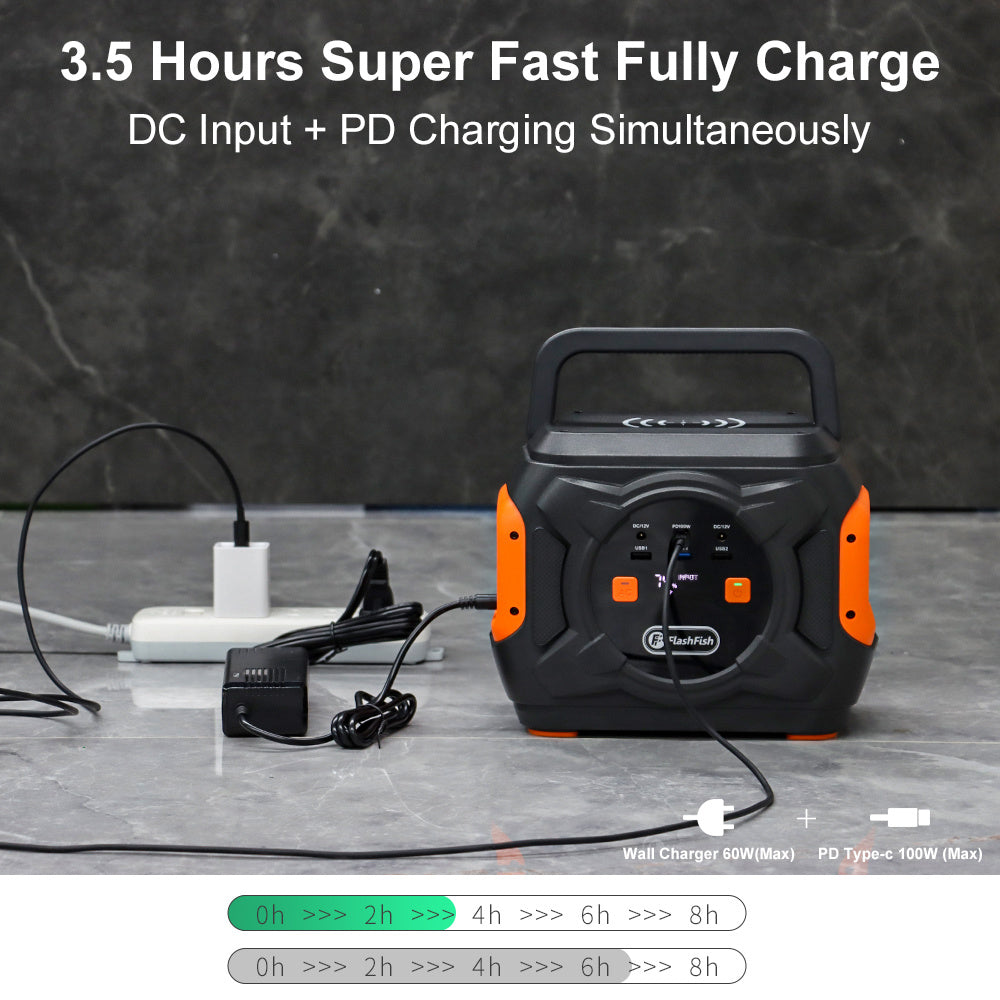 320W Portable Power Station, Flashfish 292Wh 80000mAh Solar Generator Backup Power With AC/DC/100W PD Type-c/QC3.0/Wireless Charger /Flashlight, CPAP Battery Pack Emergency Power Supply Battery Powere