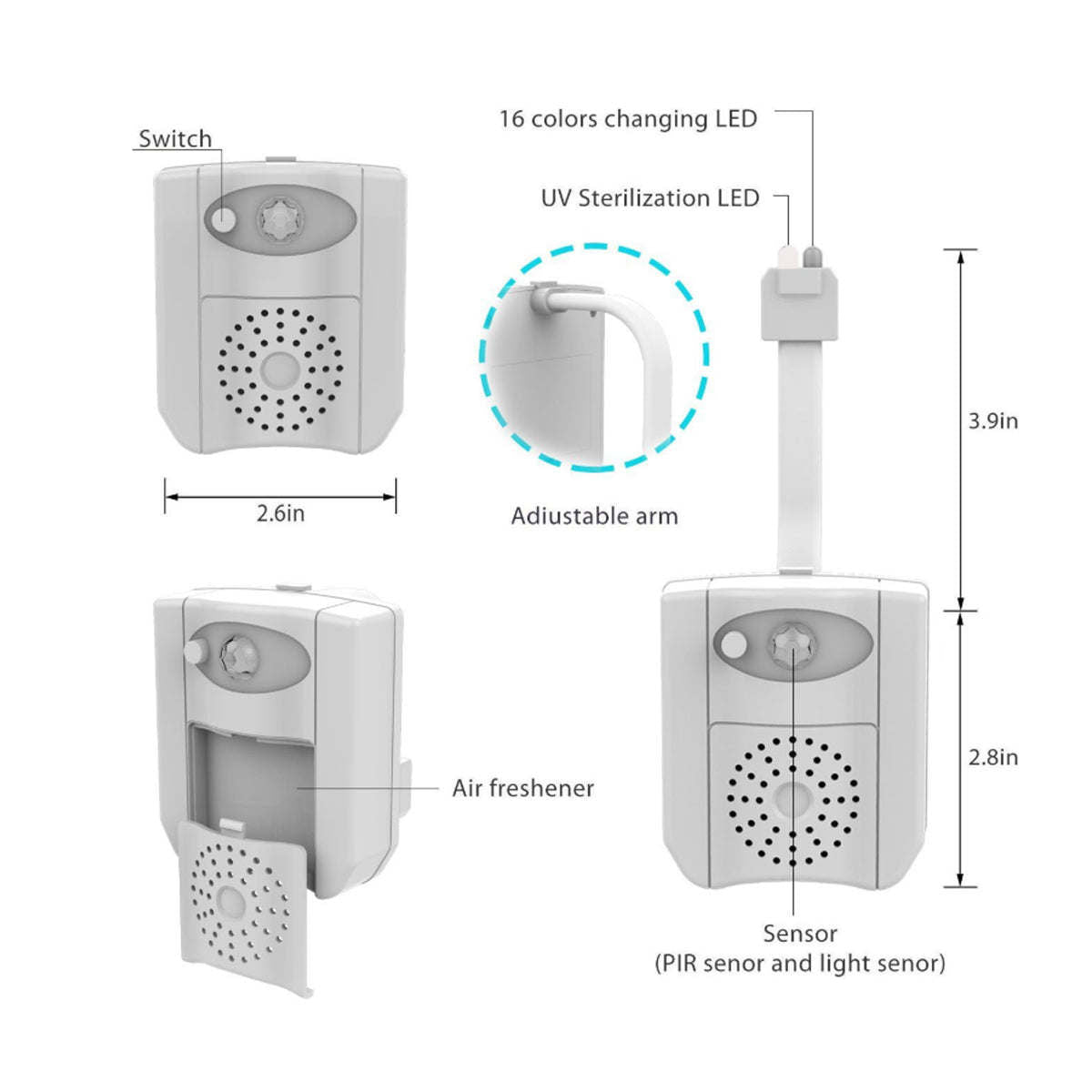 CLEAN BOWL UV Sanitizing Light For Germ Free Toilets With LED Motion Light