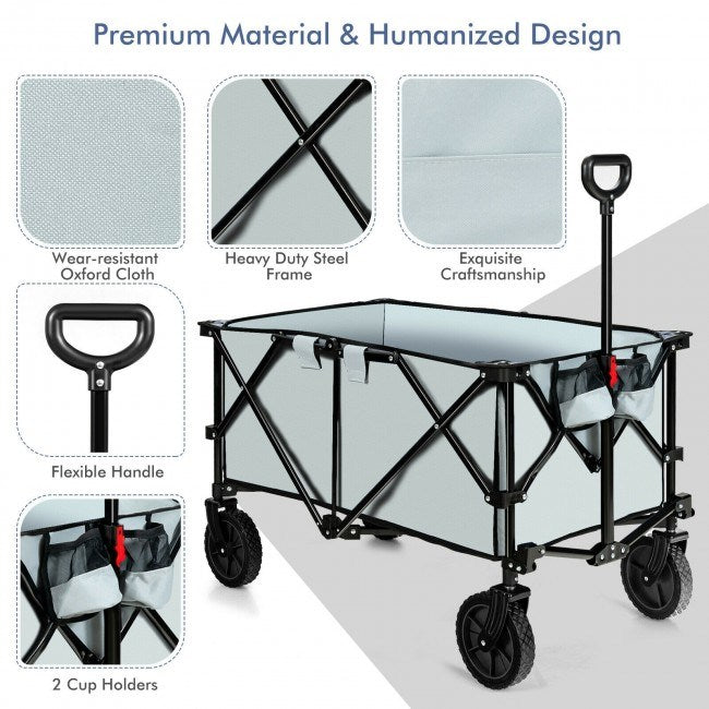 Outdoor Folding Wagon Cart with Adjustable Handle and Universal Wheels