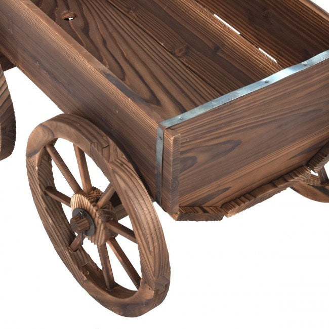 Wood Wagon Planter Pot Stand with Wheels