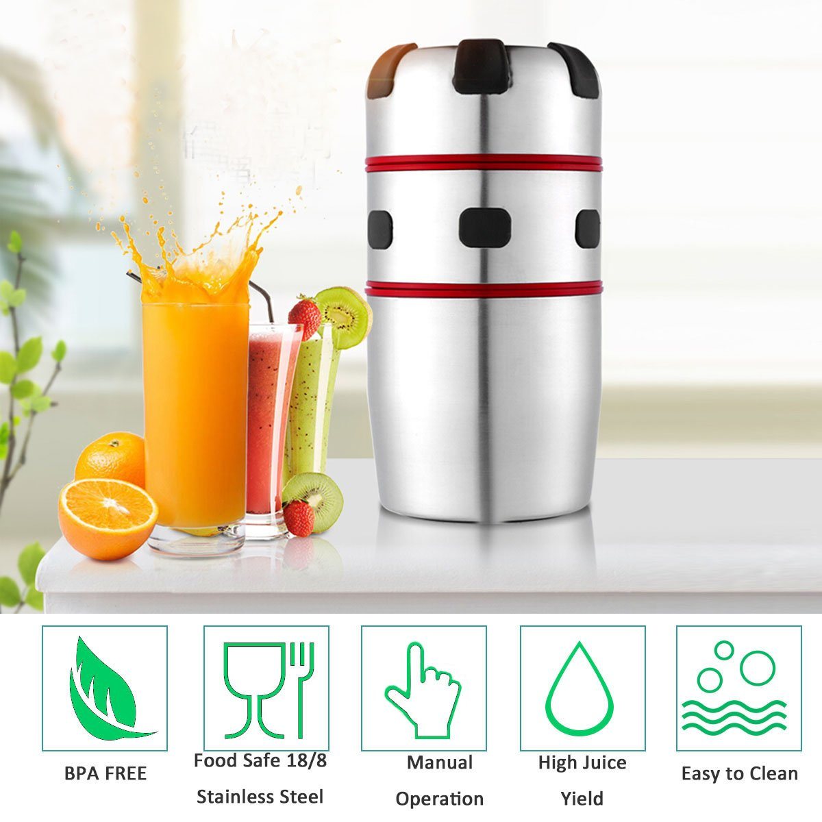 Portable Manual Citrus Juicer Stainless Steel Hand Press Grapefruit Hand Squeezer Lid Rotation Squeezer for Oranges, Lemons, Tangerines and Other Fruits