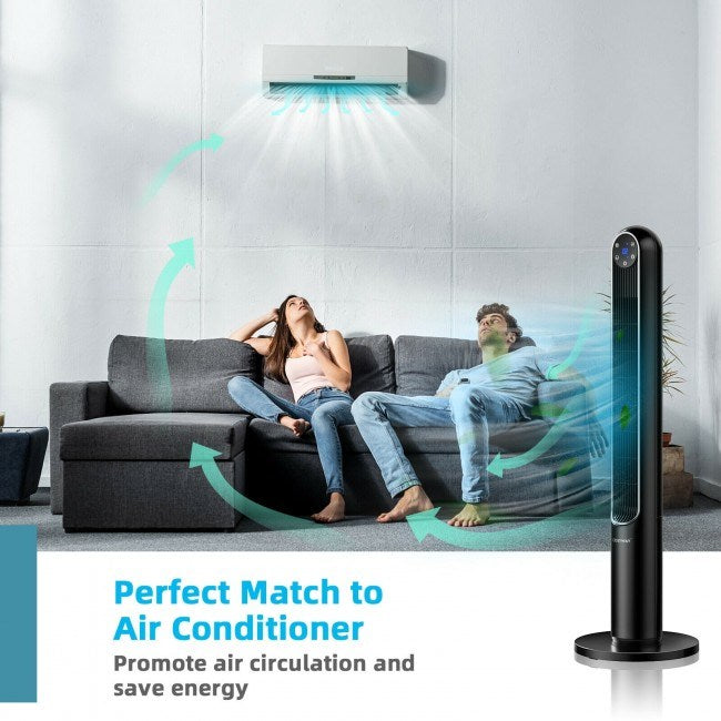 42 Inch 80 Degree Tower Fan with Smart Display Panel and Remote Control