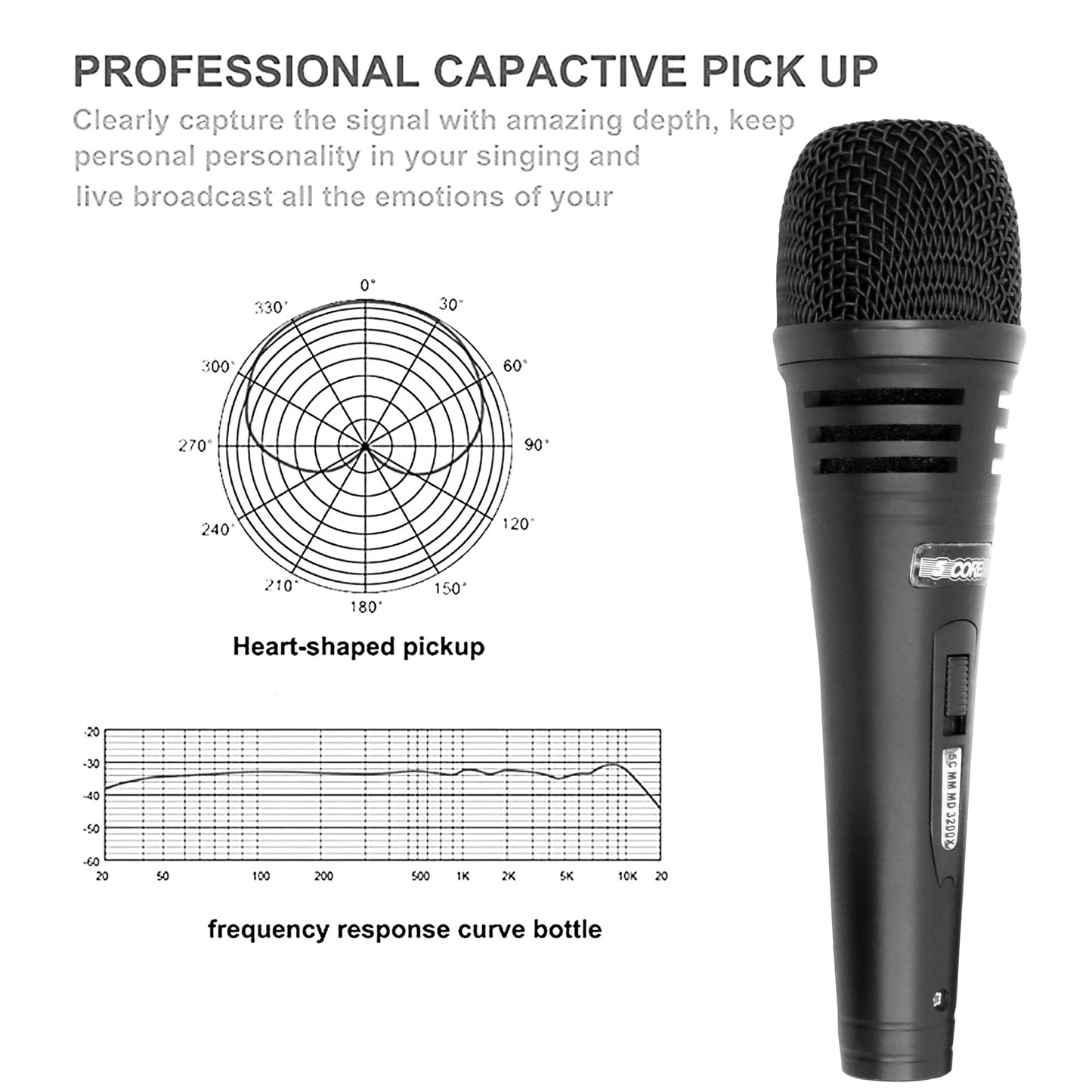 5 CORE Professional Dynamic Vocal Microphone Neodymium Cardioid Unidirectional Handheld Mic for Speakers, Karaoke W/Steel Mesh Grille, Metal Body ON/Off Switch w/16ft Detachable Cable+ Clip+ Bag