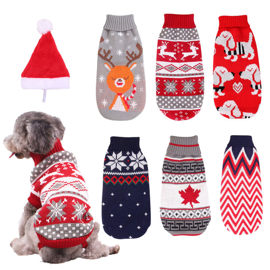 Christmas reindeer maple leaf snowflake festival pet clothes high neck knitting sweater dog cat clothing winter coat
