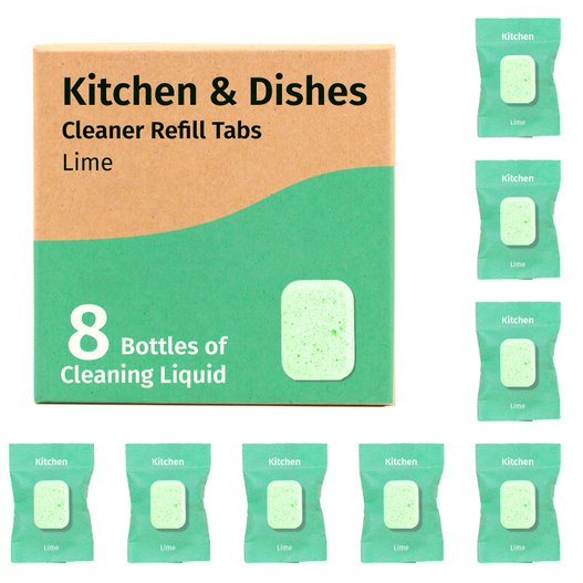 Skadu Kitchen Cleaner Refills | Dish Soap Tablets | Pack of 8 | Eco-Friendly | Vegan | Parabens-Free | Fragrance of Lime| 8 * 24 oz/750 ml Cleaning Solution